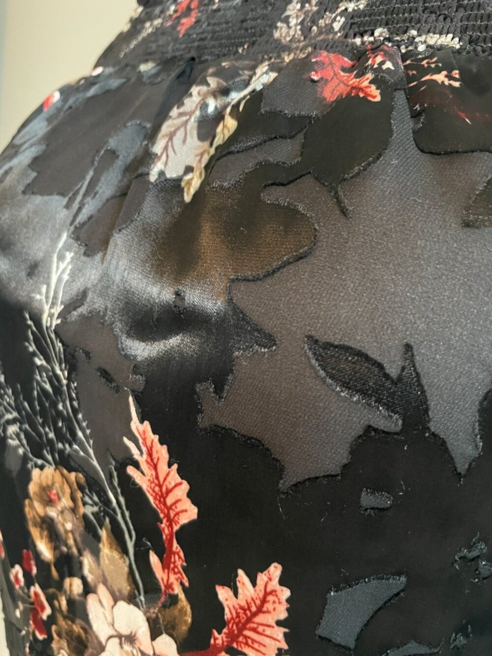 WHBM Gothic Romantic Velvet Burnout Off-Shoulder Long-Sleeve Sheer Floral Top - Picture 6 of 13